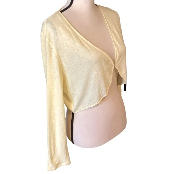 Joie Pale‎ Yellow Linen Blend Bolero Shrug Crop Cardigan Size 8 NEW - Picture 4 of 10